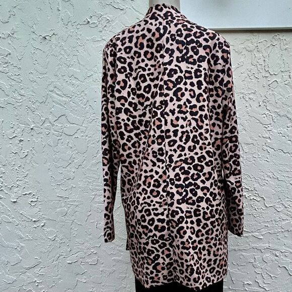 Fashion Jacket Women’s Size Large Leopard Print ￼Knee Length Lined Small Collar - Picture 8 of 13